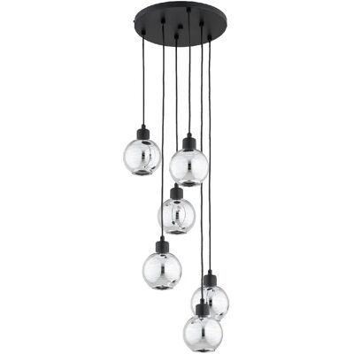 Suspension noire abat-jours chrome 6xE14 Alfa ARVENE - Publicité Suspension noire abat-jours chrome 6xE14 Alfa ARVENE - Publicité
