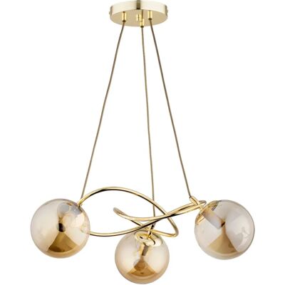 Alfa Suspension moderne laiton, globes ambre, 3xE14 Velta - Publicité Alfa Suspension moderne laiton, globes ambre, 3xE14 Velta - Publicité