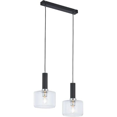 Suspension noire barre 52 cm verre clair chrome 2xE27 Jupiter - Publicité Suspension noire barre 52 cm verre clair chrome 2xE27 Jupiter - Publicité