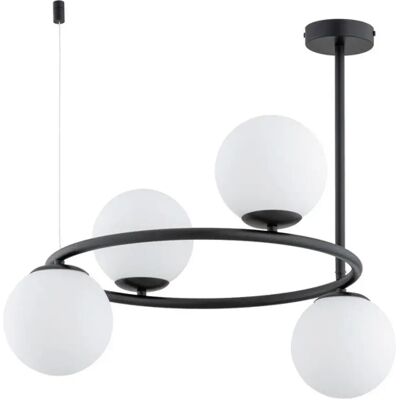 Suspension métal noire RINGO 4 globes blancs E14 Alfa - Publicité Suspension métal noire RINGO 4 globes blancs E14 Alfa - Publicité