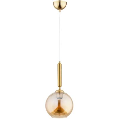 Alfa Suspension moderne dorée verre ambre boule Ø25 E27 - Publicité Alfa Suspension moderne dorée verre ambre boule Ø25 E27 - Publicité