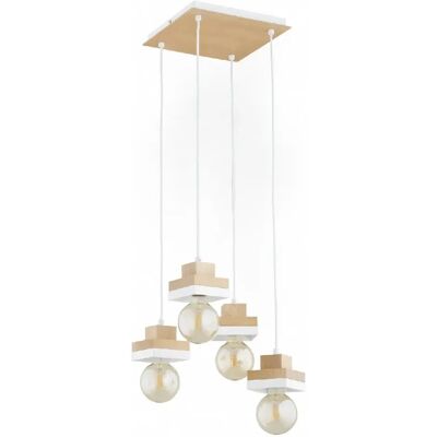 Suspension scandinave blanche bois clair 4xE27 MIKO Alfa - Publicité Suspension scandinave blanche bois clair 4xE27 MIKO Alfa - Publicité