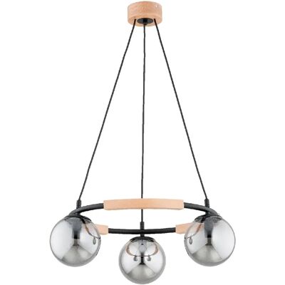 Alfa Suspension noire moderne 3 globes fumés bois E14 - Publicité Alfa Suspension noire moderne 3 globes fumés bois E14 - Publicité