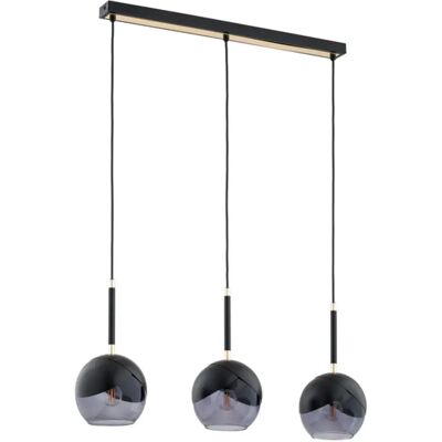 Alfa Suspension Miltona métal noir chromé 3 globes fumés E27 - Publicité Alfa Suspension Miltona métal noir chromé 3 globes fumés E27 - Publicité