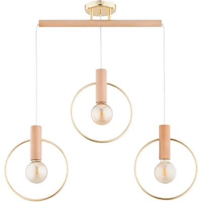 Suspension barre ARISA bois clair or 3xE27 Alfa 80cm - Publicité Suspension barre ARISA bois clair or 3xE27 Alfa 80cm - Publicité