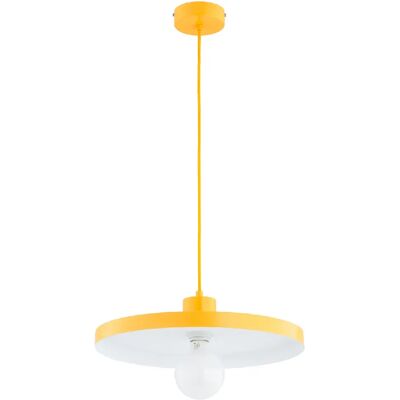 Suspension loft jaune/blanc disque plat E27 15W Alfa - Publicité Suspension loft jaune/blanc disque plat E27 15W Alfa - Publicité