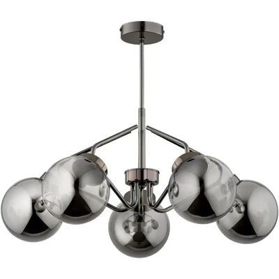Plafonnier chrome noir Barsum 5 globes fumés E14 Alfa - Publicité Plafonnier chrome noir Barsum 5 globes fumés E14 Alfa - Publicité