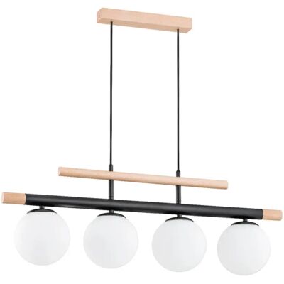 Suspension loft 4 globes blancs E14 bois/noir Alfa - Publicité Suspension loft 4 globes blancs E14 bois/noir Alfa - Publicité