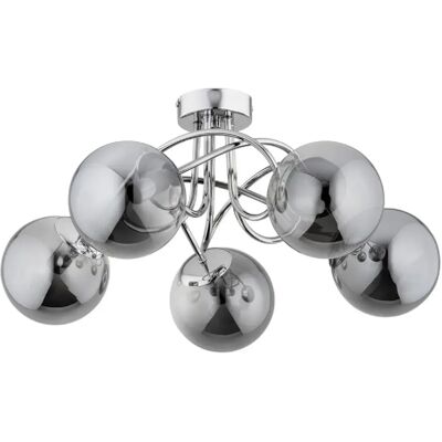 Plafonnier classique chrome, 5 boules fumées Banko Alfa - Publicité Plafonnier classique chrome, 5 boules fumées Banko Alfa - Publicité
