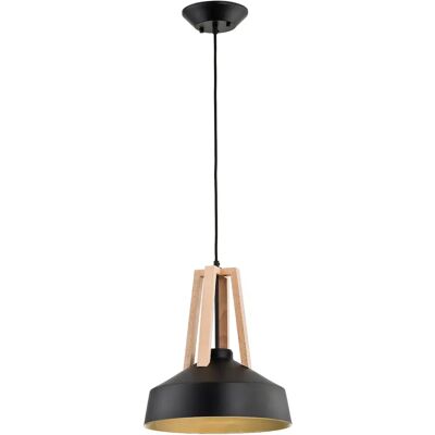 Suspension Alfa Drop noire/bois clair 1xE27 60W Ø33cm - Publicité Suspension Alfa Drop noire/bois clair 1xE27 60W Ø33cm - Publicité