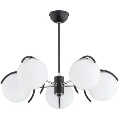 Suspension Avista Alfa noir, globes verre blanc 5xE14 - Publicité Suspension Avista Alfa noir, globes verre blanc 5xE14 - Publicité
