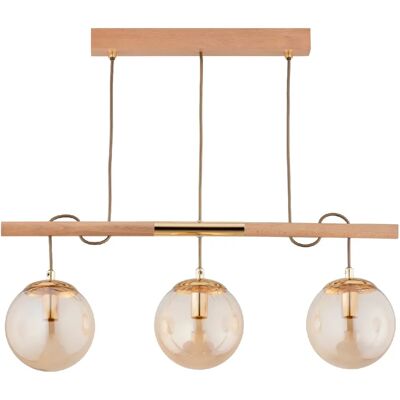 Suspension barre bois, 3 globes ambre E14 AXA Alfa - Publicité Suspension barre bois, 3 globes ambre E14 AXA Alfa - Publicité