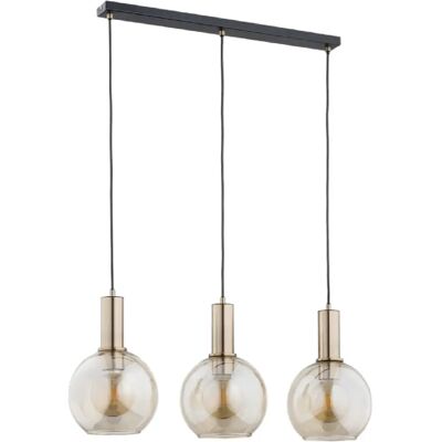 Suspension Alfa Darin noire 3 globes verre ambre E27 - Publicité Suspension Alfa Darin noire 3 globes verre ambre E27 - Publicité