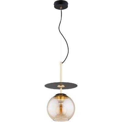 Suspension QEENCY Alfa noire/or boule ambre tige E27 15W - Publicité Suspension QEENCY Alfa noire/or boule ambre tige E27 15W - Publicité