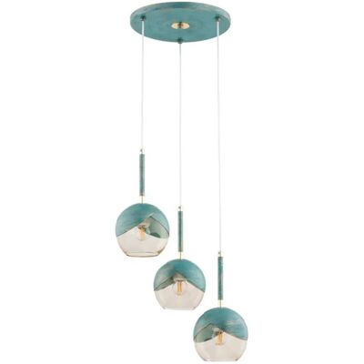 Alfa Suspension PRADA menthe/or 3 globes verre E27 Ø38cm - Publicité Alfa Suspension PRADA menthe/or 3 globes verre E27 Ø38cm - Publicité