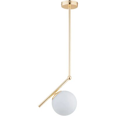 Alfa Suspension minimaliste laiton boule verre blanc E14 10W - Publicité Alfa Suspension minimaliste laiton boule verre blanc E14 10W - Publicité