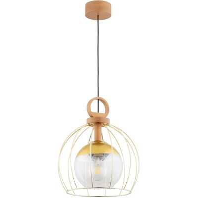 Suspension boule verre, cage or bois, Ø34, E27 Alfa - Publicité Suspension boule verre, cage or bois, Ø34, E27 Alfa - Publicité