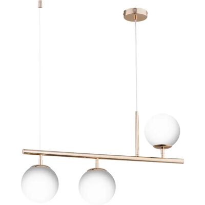 Suspension cuivrée 3 globes blancs E14 Alfa Abakus - Publicité Suspension cuivrée 3 globes blancs E14 Alfa Abakus - Publicité