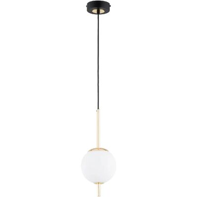 Suspension minimaliste noir-or boule blanche E14 Alfa - Publicité Suspension minimaliste noir-or boule blanche E14 Alfa - Publicité