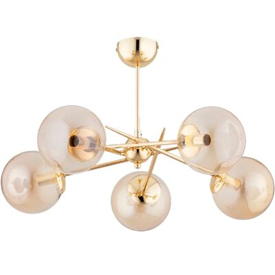 Alfa Plafonnier laiton verre 5xE14 globes ambre Primery - Publicité Alfa Plafonnier laiton verre 5xE14 globes ambre Primery - Publicité