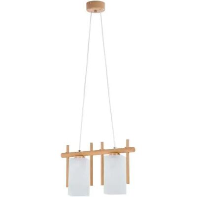 Suspension scandinave blanche bois 2xE27 15W SAKE Alfa - Publicité Suspension scandinave blanche bois 2xE27 15W SAKE Alfa - Publicité