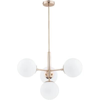 Alfa Suspension dorée antique 4 globes blancs VOLDA E14 - Publicité Alfa Suspension dorée antique 4 globes blancs VOLDA E14 - Publicité
