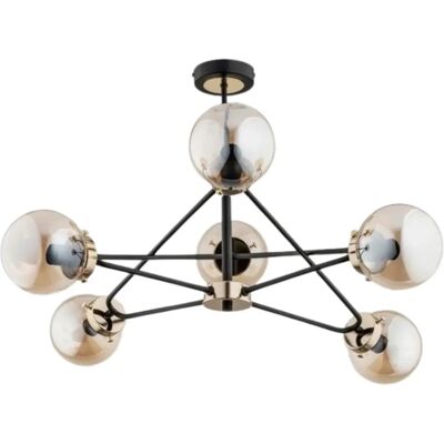 Lustre laiton noir 5xE14 globes ambre Sagito Alfa 25626 - Publicité Lustre laiton noir 5xE14 globes ambre Sagito Alfa 25626 - Publicité