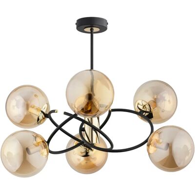 Suspension moderne noire boules ambre 6xE14 Orbita Alfa - Publicité Suspension moderne noire boules ambre 6xE14 Orbita Alfa - Publicité