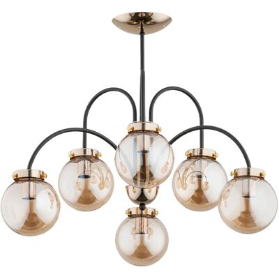 Lustre glamour noir-or boules ambre 6xE14 Belize Alfa - Publicité Lustre glamour noir-or boules ambre 6xE14 Belize Alfa - Publicité