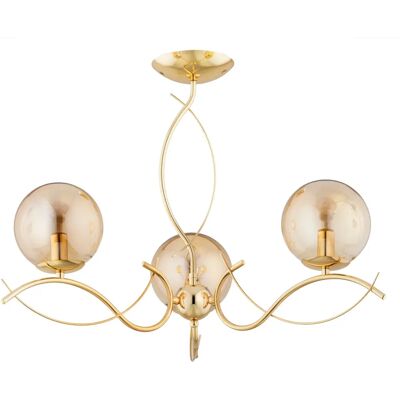 Alfa Plafonnier doré laiton Elita 64cm, 3 globes ambre E14 - Publicité Alfa Plafonnier doré laiton Elita 64cm, 3 globes ambre E14 - Publicité