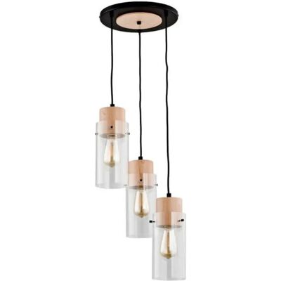 Suspension Alfa Tantum 3xE27 bois/verre noir Ø38 régl. Publicité Suspension Alfa Tantum 3xE27 bois/verre noir Ø38 régl. Publicité