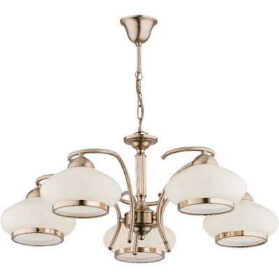 Lustre classique LANIA 5 lumières E27 laiton/écru Alfa - Publicité Lustre classique LANIA 5 lumières E27 laiton/écru Alfa - Publicité