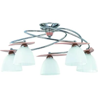 Suspension Alfa Smiglo 5xE27 chrome blanc bois clair - Publicité Suspension Alfa Smiglo 5xE27 chrome blanc bois clair - Publicité