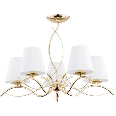 Lustre Monza Gold doré 5xE14 abat-jour blancs Alfa - Publicité Lustre Monza Gold doré 5xE14 abat-jour blancs Alfa - Publicité