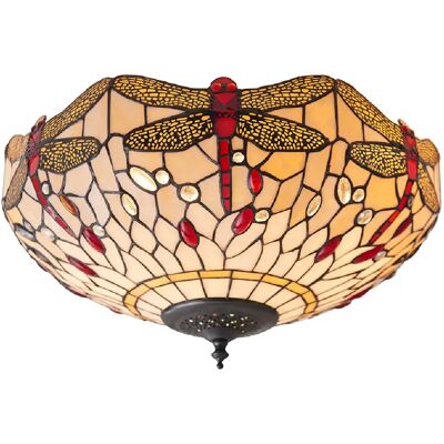 Tiffany Plafonnier vitrail rond - Beige - Publicité Tiffany Plafonnier vitrail rond - Beige - Publicité