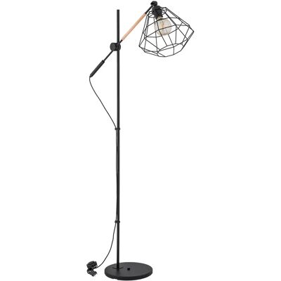 Alfa Lampadaire loft noir filaire métal bois 165 cm E27 - Publicité Alfa Lampadaire loft noir filaire métal bois 165 cm E27 - Publicité