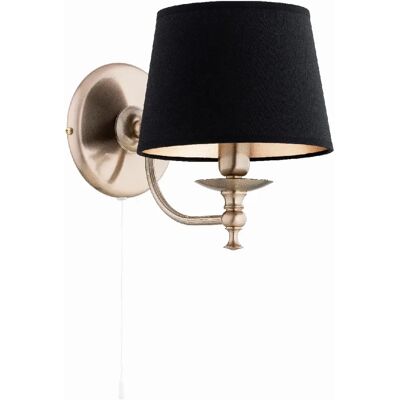 Alfa Applique antique dorée abat-jour noir, tirette E14 10W - Publicité Alfa Applique antique dorée abat-jour noir, tirette E14 10W - Publicité