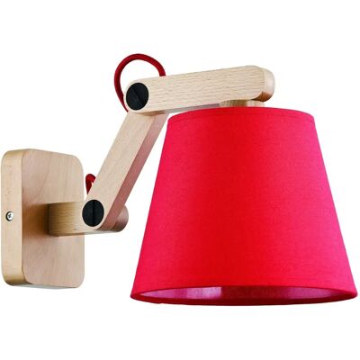 Alfa Applique scandinave bois clair abat-jour rouge E27 15W - Publicité Alfa Applique scandinave bois clair abat-jour rouge E27 15W - Publicité