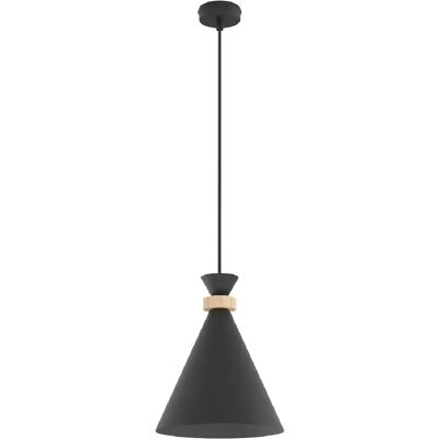 Suspension noire scandinave abat-jour conique détail bois 1xE27 Emibig - Publicité Suspension noire scandinave abat-jour conique détail bois 1xE27 Emibig - Publicité