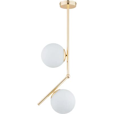 Alfa Suspension minimaliste dorée ? 2 globes en verre blanc pour salon et entrée, 2x E14 - Publicité Alfa Suspension minimaliste dorée ? 2 globes en verre blanc pour salon et entrée, 2x E14 - Publicité