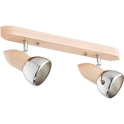 Spots plafond orientables bois/chrome 2xE27 SPARK Alfa - Publicité Spots plafond orientables bois/chrome 2xE27 SPARK Alfa - Publicité