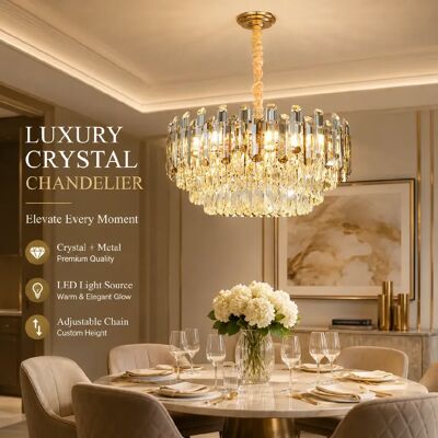 Générique Modern Gold Crystal Chandelier Luxury Round Pendant Ceiling Light Elegant Crystal Hanging Lamp for Living Room Dining Room Bedroom Kitchen Is – Ø41 cm - Publicité Générique Modern Gold Crystal Chandelier Luxury Round Pendant Ceiling Light Elegant Crystal Hanging Lamp for Living Room Dining Room Bedroom Kitchen Is – Ø41 cm - Publicité