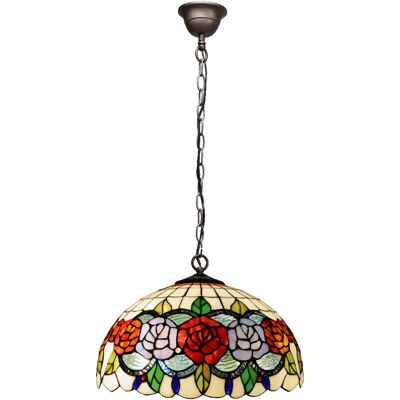 Fijalo - Suspension avec chaîne et abat-jour Tiffany - Série Rosy - Publicité Fijalo - Suspension avec chaîne et abat-jour Tiffany - Série Rosy - Publicité