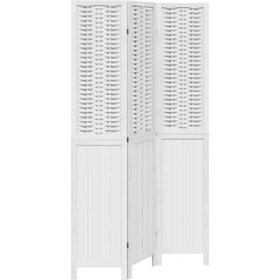 Decoshop26 Paravent 3 panneaux bois bambou - Blanc - Publicité Decoshop26 Paravent 3 panneaux bois bambou - Blanc - Publicité