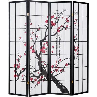Homestyle4u Paravent bois 4 pans - Rose - Publicité Homestyle4u Paravent bois 4 pans - Rose - Publicité