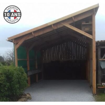CPBF Carport une pente 400cmx1050cm, bois DOUGLAS Français (Charpente en bois-auvent-abri voiture) 42 m². Garantie 10 ans - Publicité CPBF Carport une pente 400cmx1050cm, bois DOUGLAS Français (Charpente en bois-auvent-abri voiture) 42 m². Garantie 10 ans - Publicité