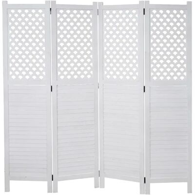Decoshop26 Paravent 4 panneaux bois - Blanc - Publicité Decoshop26 Paravent 4 panneaux bois - Blanc - Publicité