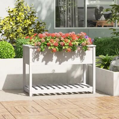Jardinera en pin blanc vidaXL - Pot en bois avec étagère - Publicité Jardinera en pin blanc vidaXL - Pot en bois avec étagère - Publicité
