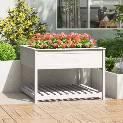 vidaXL Jardinière avec étagère blanche 111,5x111,5x81 cm - Jardinière avec étagère - Publicité vidaXL Jardinière avec étagère blanche 111,5x111,5x81 cm - Jardinière avec étagère - Publicité