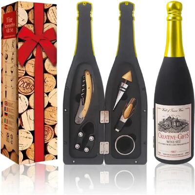 Vendos85 Ensemble d’accessoires vin 5 pièces en forme de bouteille - Publicité Vendos85 Ensemble d’accessoires vin 5 pièces en forme de bouteille - Publicité